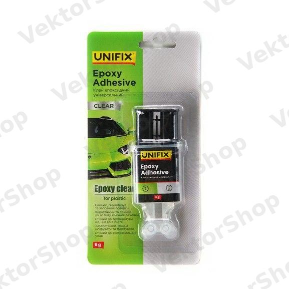 Клей эпоксидный двухкомпонентный для пластика шприц (прозрачный) 6г UNIFIX — фото 2