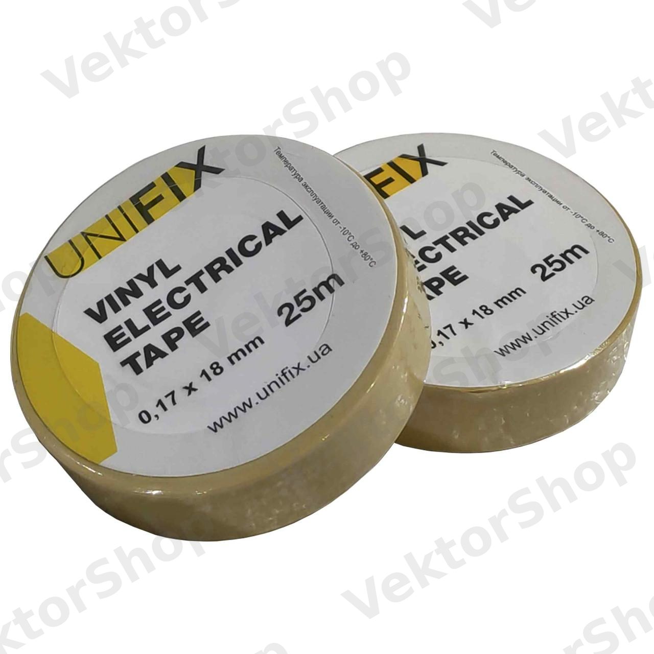 Изолента ПВХ желтая 17 мм х 25 м толщина 0,17 мм UNIFIX — фото 2