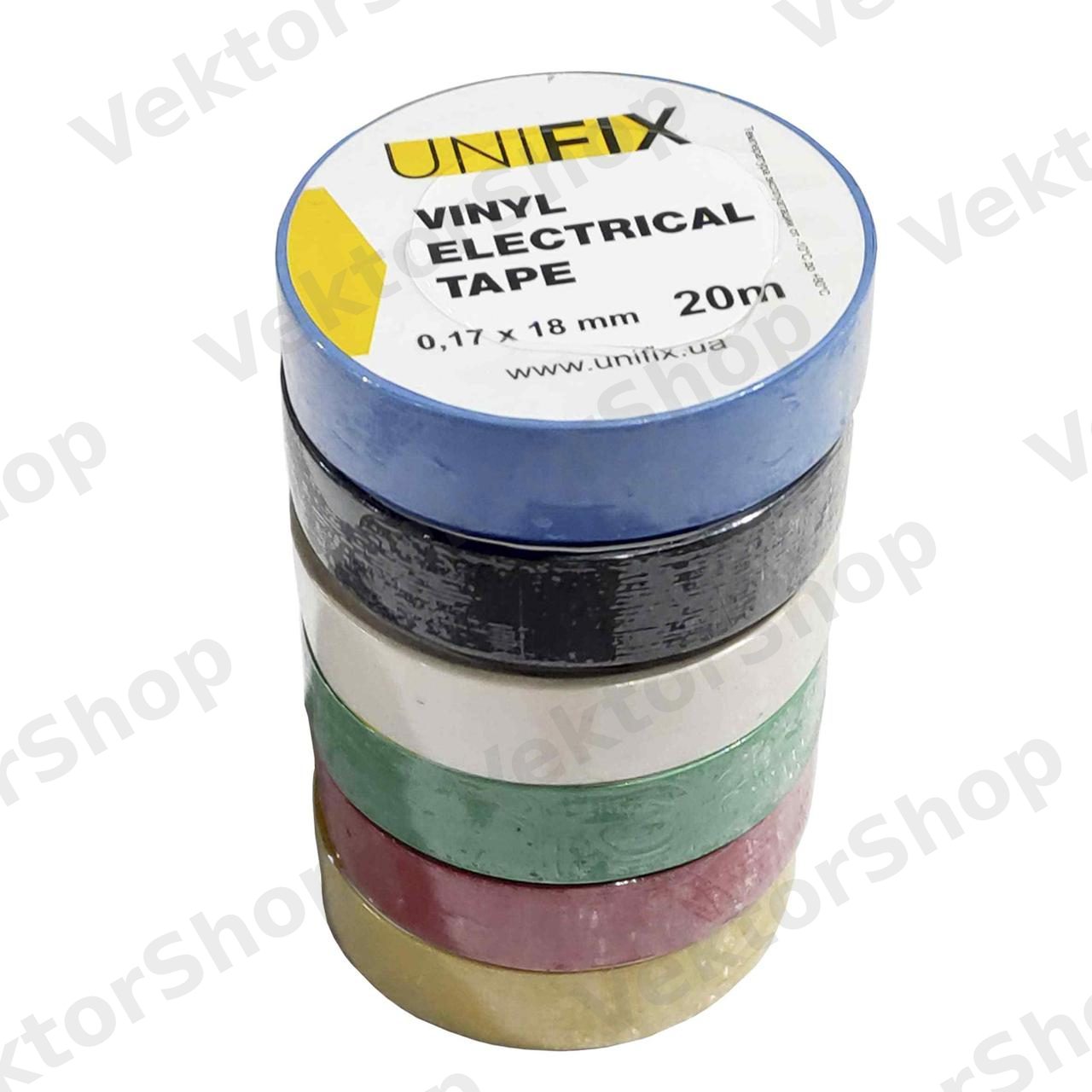 Набір ізолент Unifix (чорн, синя, червоний, жовт, зел, біл) 0,17 мм*18 мм*25 м — фото 2