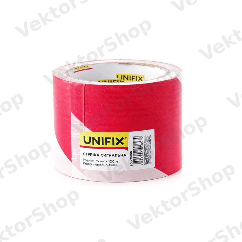 Сигнальна стрічка 75мм*100м червоно-біла UNIFIX