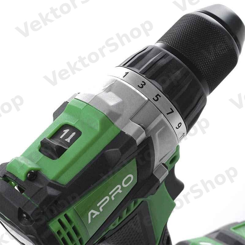 Дриль-шуруповерт безщіточний APRO 20В, 2А, 20DB, 2 АКБ, ЗУ, кейс — фото 4