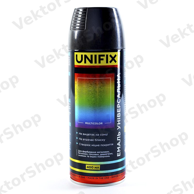 Емаль універсальна акрилова преміум RAL9005 чорний глянець 400мл UNIFIX — фото 1