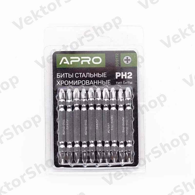Бита 2-х сторонняя РН2-РН2*65мм хром (10шт/уп) APRO — фото 8